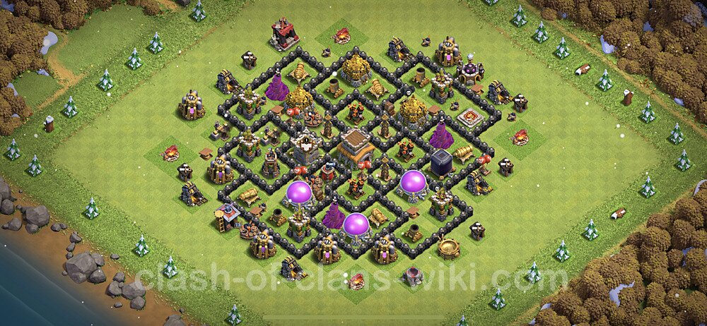 Top TH8 Unbeatable Anti Loot Base Plan with Link, Copy Town Hall 8 Base Design, #445