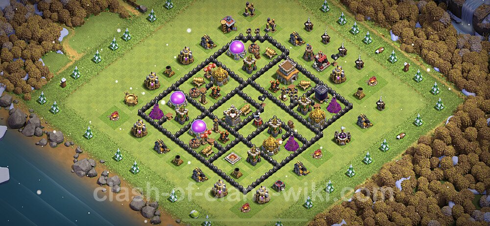 Anti Everything TH8 Base Plan with Link, Hybrid, Copy Town Hall 8 Design, #452