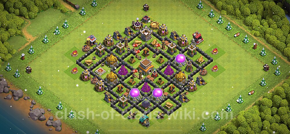 TH8 Trophy Base Plan with Link, Anti 3 Stars, Hybrid, Copy Town Hall 8 Base Design 2024, #799