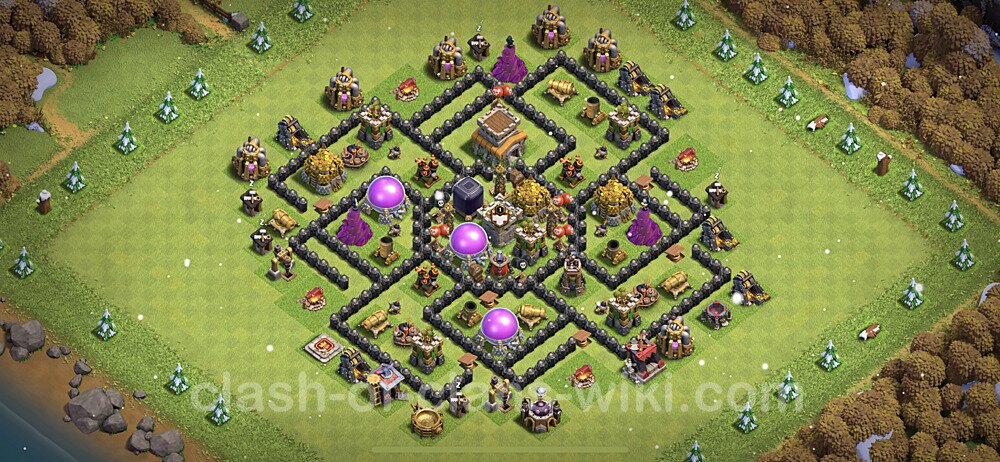 Base plan TH8 (design / layout) with Link, Anti 3 Stars, Hybrid for Farming 2023, #185