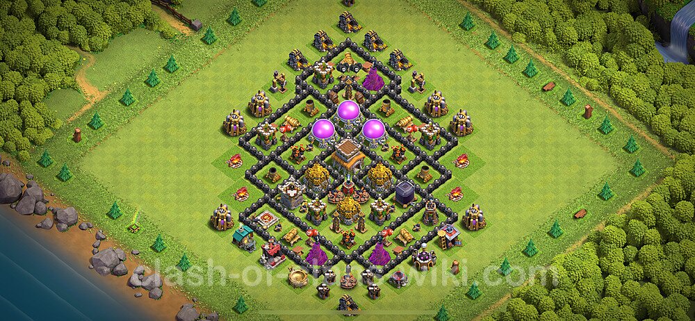 Diseño de aldea para farming Ayuntamiento 8 Copiar, Anti 2 Estrellas, Híbrido - COC TH8 Perfecta Distribucion 2024 + Enlace, #1874