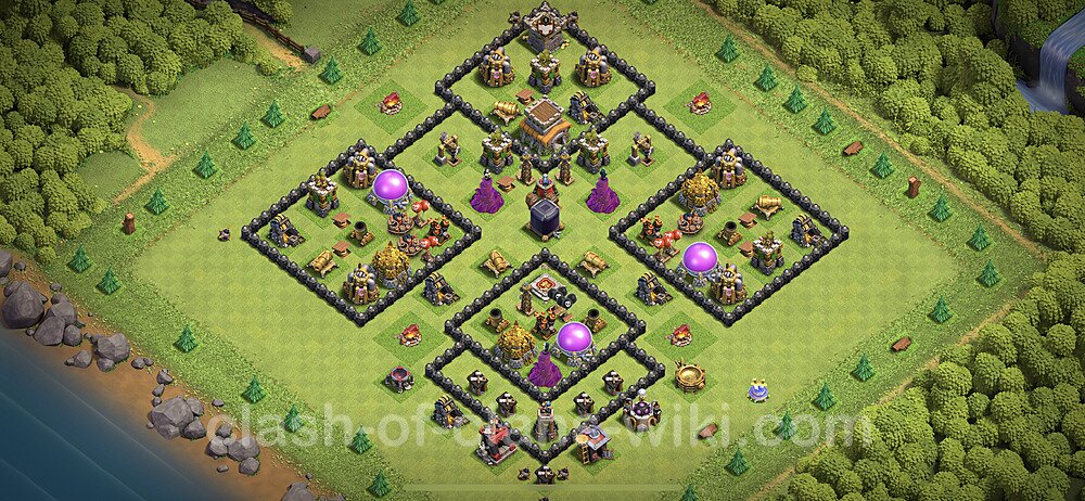 Base plan TH8 Max Levels with Link, Anti Air / Dragon, Hybrid for Farming 2023, #188