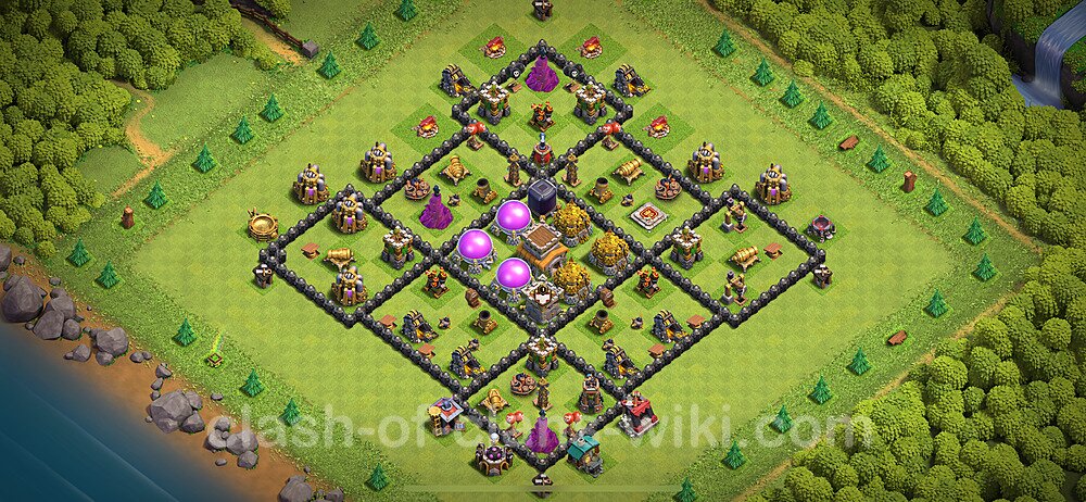 Base plan TH8 Max Levels with Link, Hybrid for Farming 2024, #1884