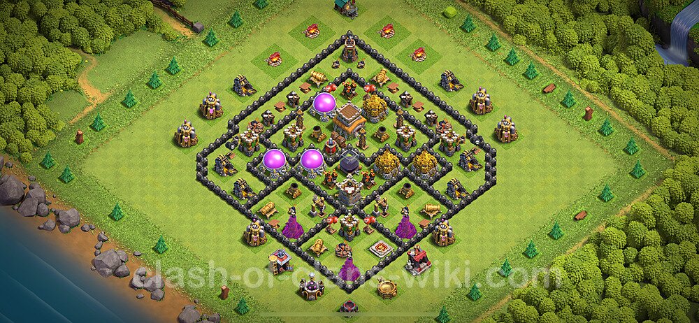 Base plan TH8 Max Levels with Link, Hybrid for Farming 2024, #2090