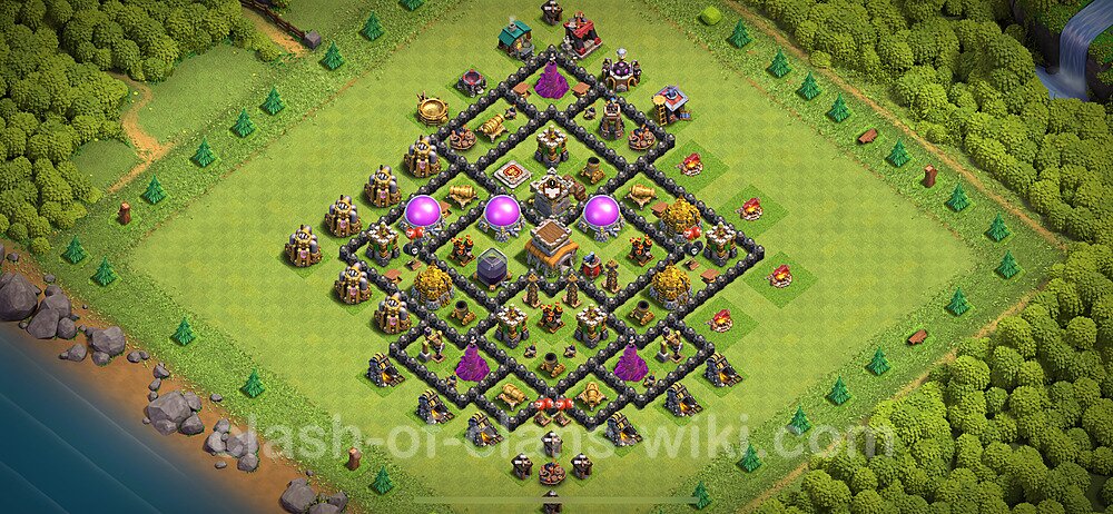 Base plan TH8 (design / layout) with Link, Anti 2 Stars for Farming 2024, #2150