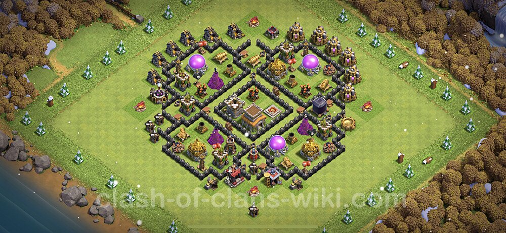 Base plan TH8 Max Levels with Link, Anti 3 Stars, Hybrid for Farming 2023, #581