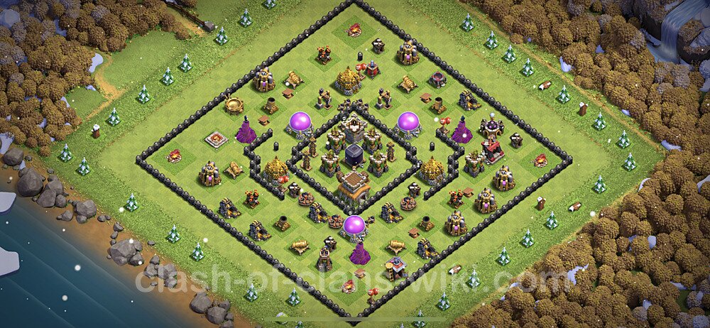 Base plan TH8 Max Levels with Link, Anti 3 Stars, Hybrid for Farming 2023, #584