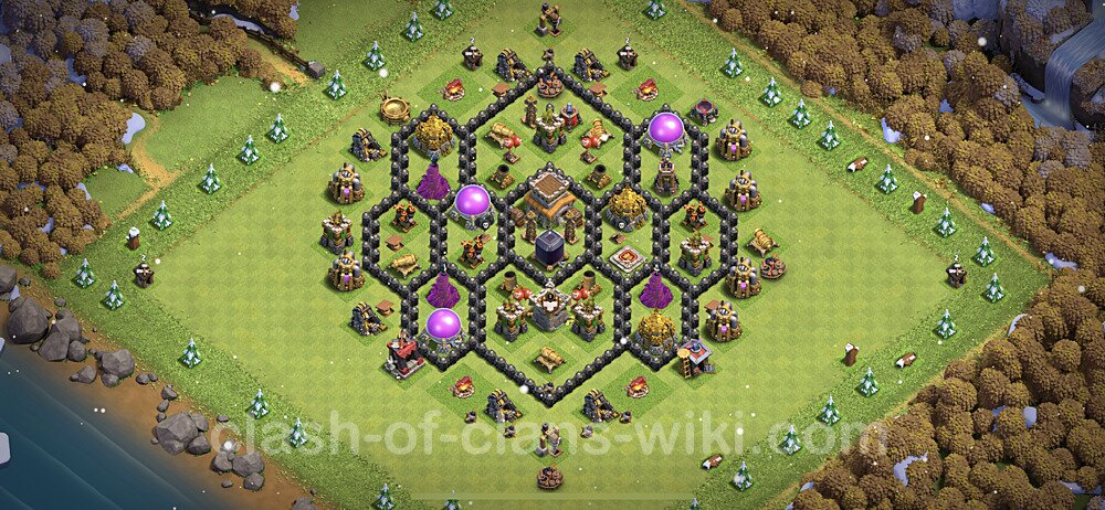 Base plan TH8 Max Levels with Link, Anti Everything, Hybrid for Farming 2023, #585