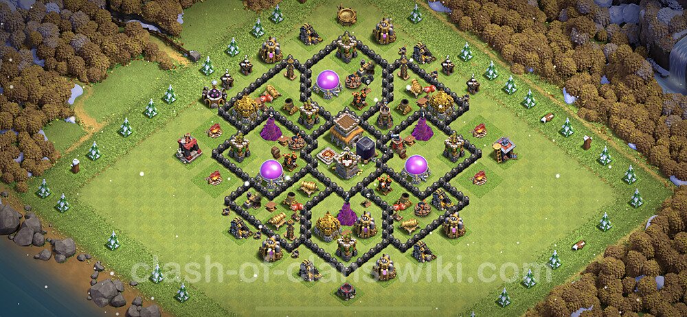 Base plan TH8 (design / layout) with Link, Anti 3 Stars, Hybrid for Farming 2023, #592
