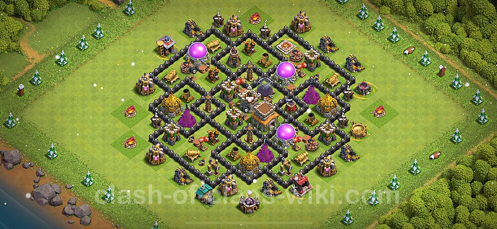 Base plan TH8 (design / layout) with Link, Anti 3 Stars, Hybrid for Farming 2024, #601