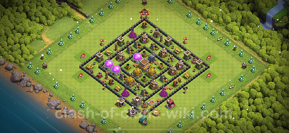 Base plan TH8 (design / layout) with Link, Anti 3 Stars for Farming 2024, #715