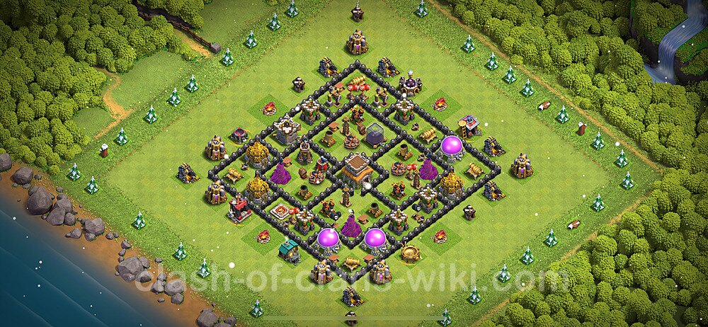 Base plan TH8 (design / layout) with Link, Anti 3 Stars, Hybrid for Farming 2023, #897