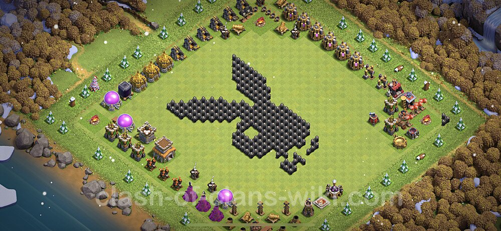 TH8 Troll Base Plan with Link, Copy Town Hall 8 Funny Art Layout, #14