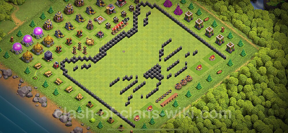 TH8 Troll Base Plan with Link, Copy Town Hall 8 Funny Art Layout 2024, #1877