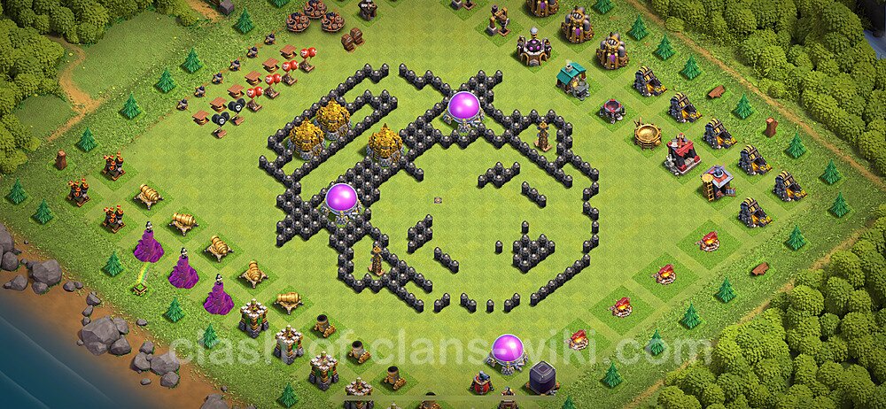 TH8 Troll Base Plan with Link, Copy Town Hall 8 Funny Art Layout 2024, #1878