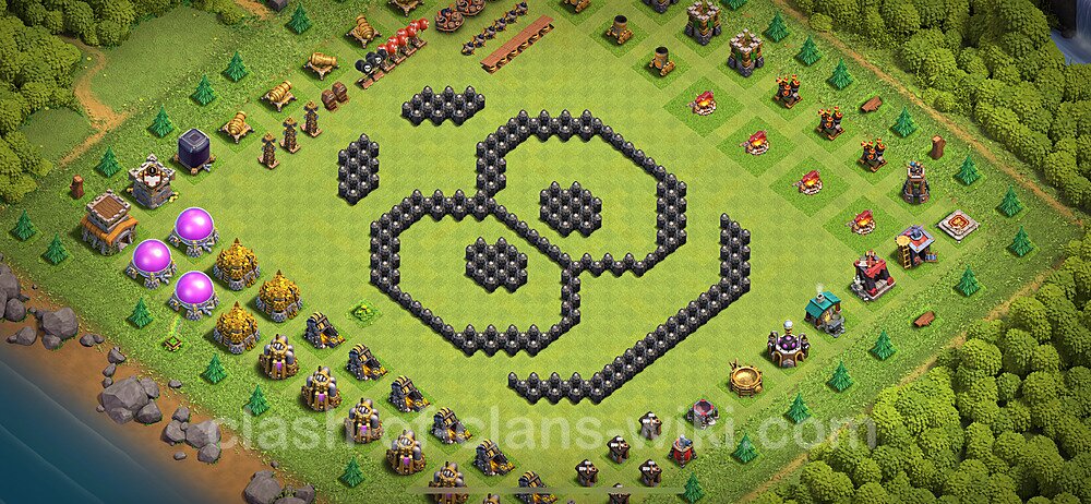 Funny Troll Diseño de aldea Ayuntamiento 8 Copiar - COC TH8 Perfecta Distribucion 2024 + Enlace, #1883