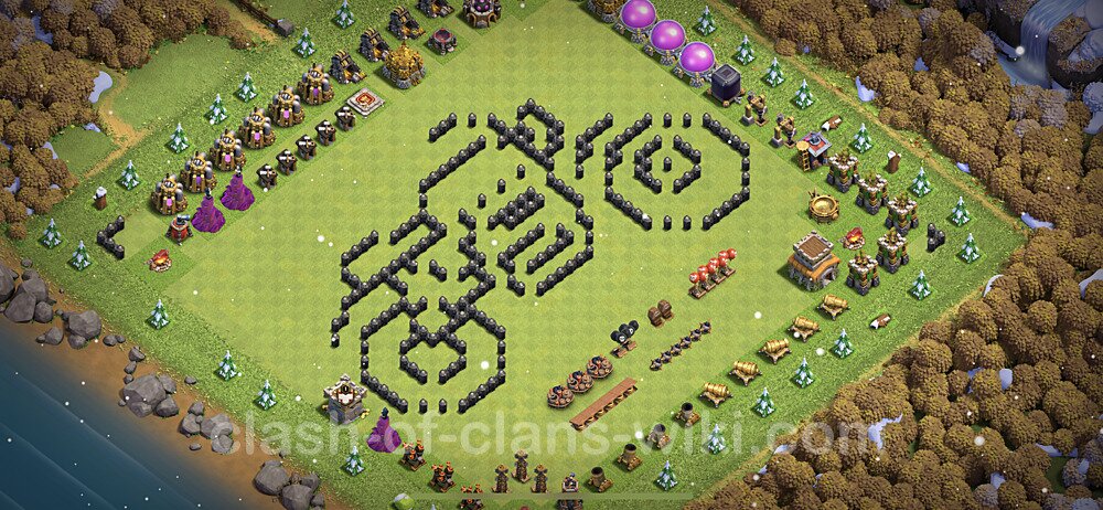 TH8 Troll Base Plan with Link, Copy Town Hall 8 Funny Art Layout, #19