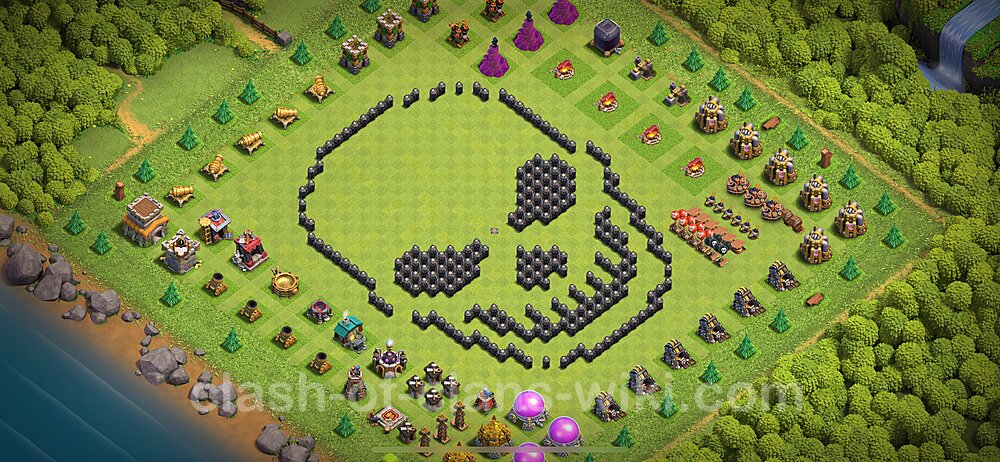 TH8 Troll Base Plan with Link, Copy Town Hall 8 Funny Art Layout, #1996