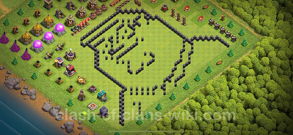 TH8 Troll Base Plan with Link, Copy Town Hall 8 Funny Art Layout, #2013