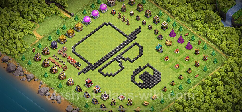 TH8 Troll Base Plan with Link, Copy Town Hall 8 Funny Art Layout, #2015