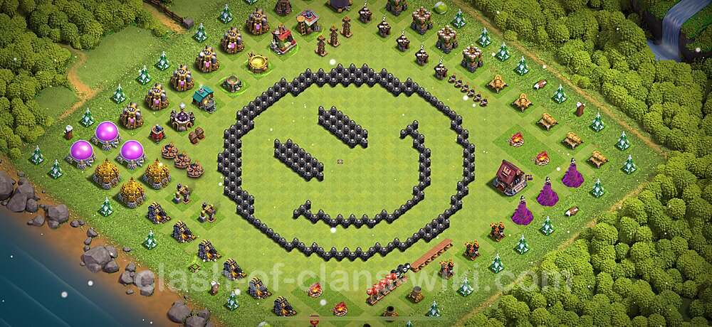 TH8 Troll Base Plan with Link, Copy Town Hall 8 Funny Art Layout, #2064