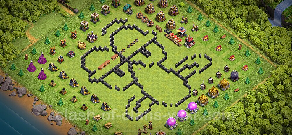 Funny Troll Diseño de aldea Ayuntamiento 8 Copiar - COC TH8 Perfecta Distribucion 2024 + Enlace, #2123