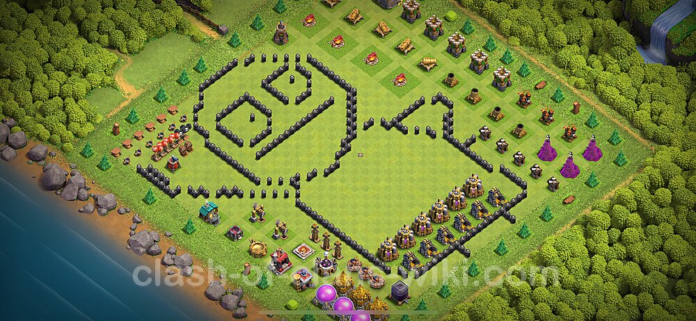 Funny Troll Diseño de aldea Ayuntamiento 8 Copiar - COC TH8 Perfecta Distribucion 2024 + Enlace, #2124