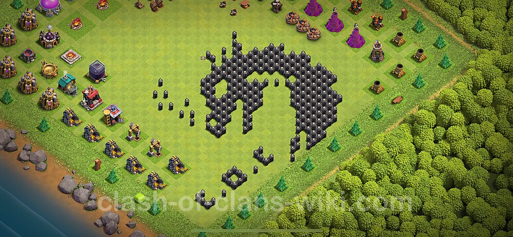 Funny Troll Diseño de aldea Ayuntamiento 8 Copiar - COC TH8 Perfecta Distribucion 2024 + Enlace, #2125