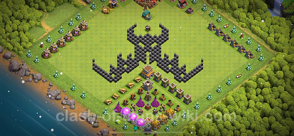 TH8 Troll Base Plan with Link, Copy Town Hall 8 Funny Art Layout 2024, #22
