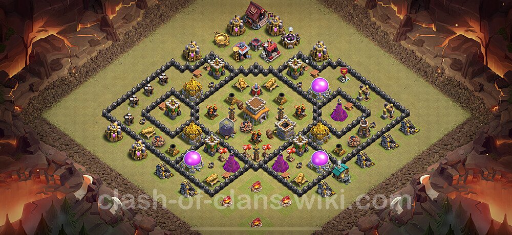 Diseño de aldea para Guerra Ayuntamiento 8 Copiar, Anti Aire / Dragón, Híbrido - COC TH8 Perfecta Distribucion 2025 + Enlace, #2030
