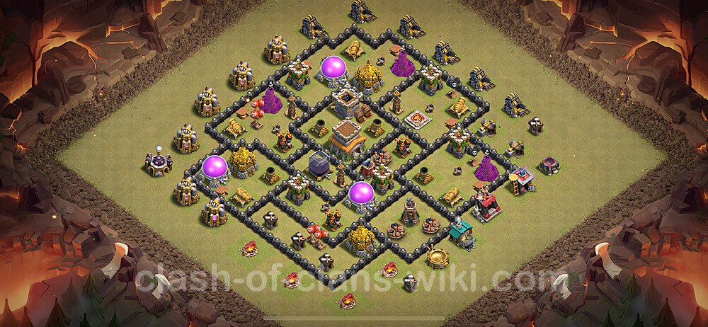 TH8 Anti 2 Stars War Base Plan with Link, Hybrid, Copy Town Hall 8 CWL Design 2024, #2092