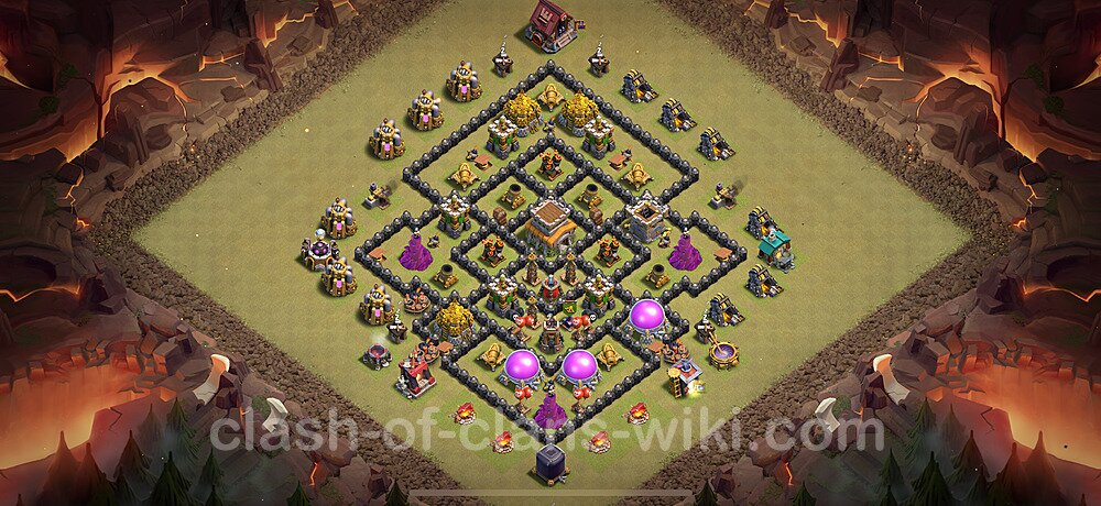 TH8 Anti 3 Stars War Base Plan with Link, Copy Town Hall 8 CWL Design 2025, #2758