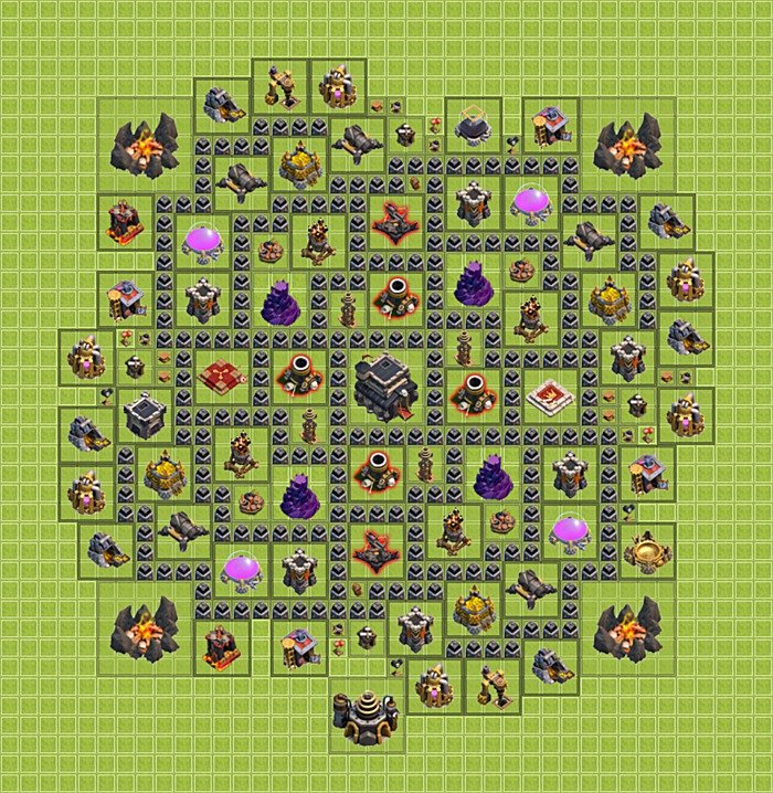 Diseño de aldea para Defensa Ayuntamiento 9 - COC TH9 Perfecta Distribucion, #1