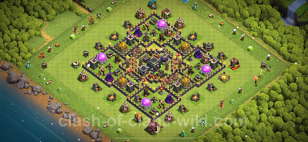 TH9 Anti 2 Stars Base Plan with Link, Hybrid, Copy Town Hall 9 Base Design 2025, #1045