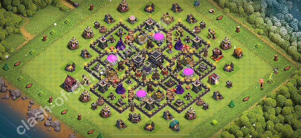 TH9 Anti 2 Stars Base Plan with Link, Hybrid, Copy Town Hall 9 Base Design 2026, #1095