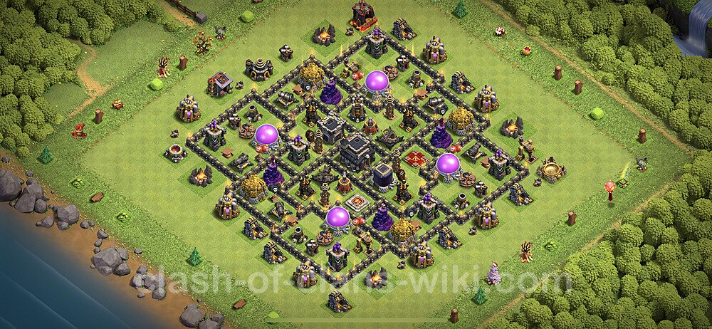 Diseño de aldea Impenetrable Ayuntamiento 9 Copiar, Anti 2 Estrellas, Híbrido - COC TH9 Perfecta Distribucion 2023 + Enlace, #121