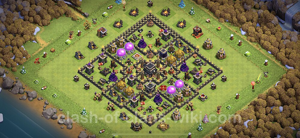 Anti Everything TH9 Base Plan with Link, Hybrid, Copy Town Hall 9 Design 2023, #395