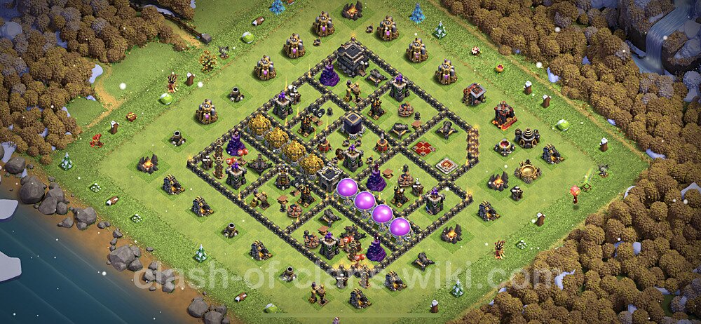 Anti Everything TH9 Base Plan with Link, Hybrid, Copy Town Hall 9 Design, #800
