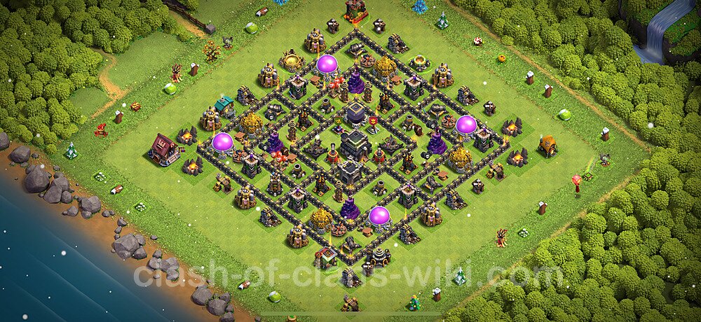 TH9 Anti 2 Stars Base Plan with Link, Hybrid, Copy Town Hall 9 Base Design 2025, #981