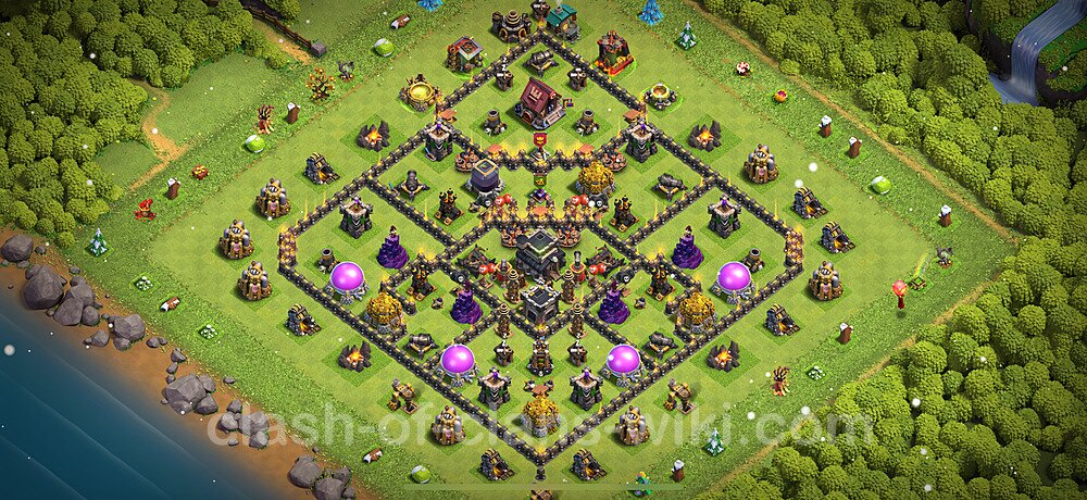 TH9 Anti 2 Stars Base Plan with Link, Hybrid, Copy Town Hall 9 Base Design 2025, #987