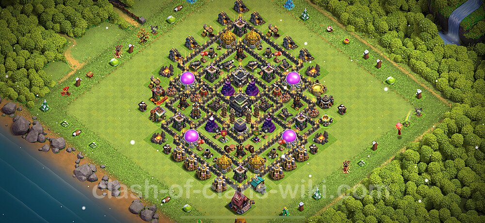 Anti Dragon TH9 Base Plan with Link, Hybrid, Copy Town Hall 9 Anti Air Design 2025, #988