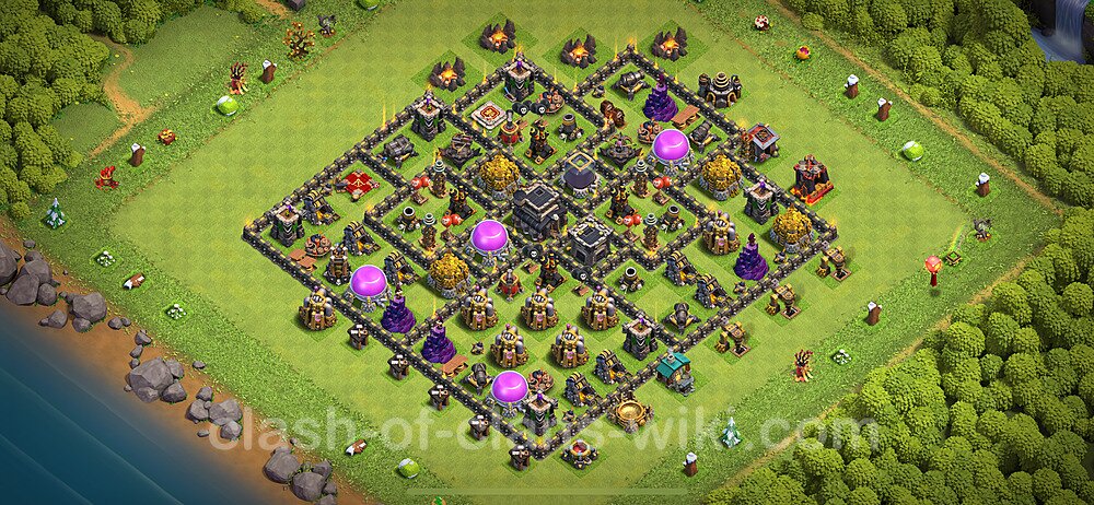 Base plan TH9 (design / layout) with Link, Anti 3 Stars for Farming 2024, #1665