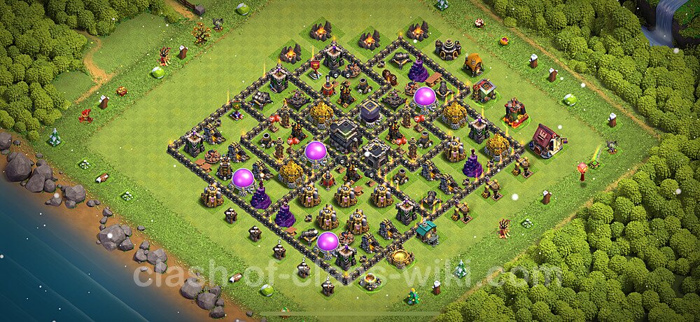 Diseño de aldea para farming Ayuntamiento 9 Copiar, Anti 3 Estrellas - COC TH9 Perfecta Distribucion 2024 + Enlace, #1665