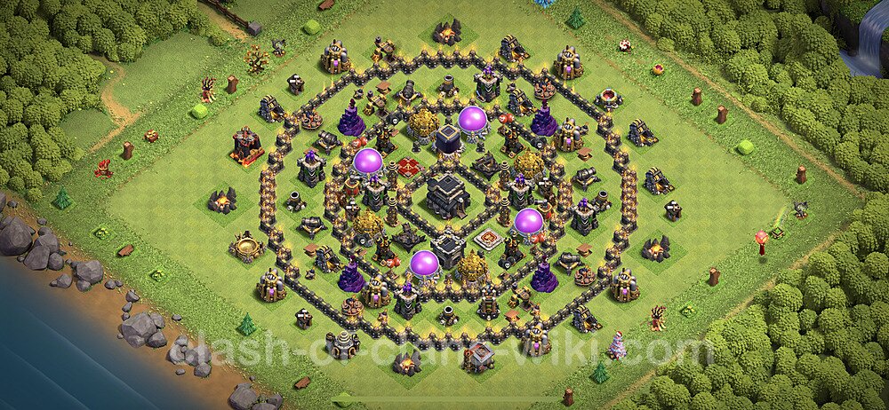 Base plan TH9 Max Levels with Link, Anti Air / Dragon, Hybrid for Farming 2023, #204