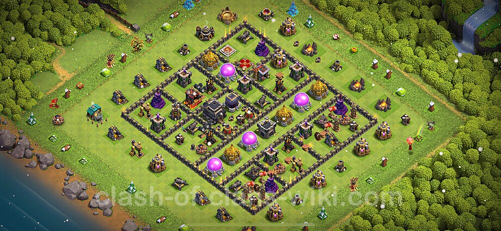 Base plan TH9 (design / layout) with Link, Anti 3 Stars, Hybrid for Farming 2024, #796