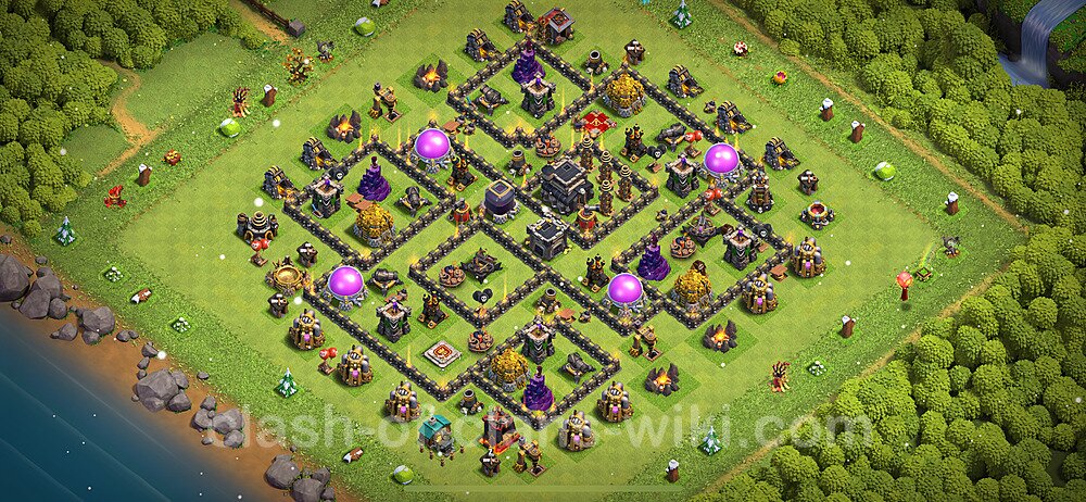 Base plan TH9 (design / layout) with Link, Anti 3 Stars, Hybrid for Farming 2024, #986