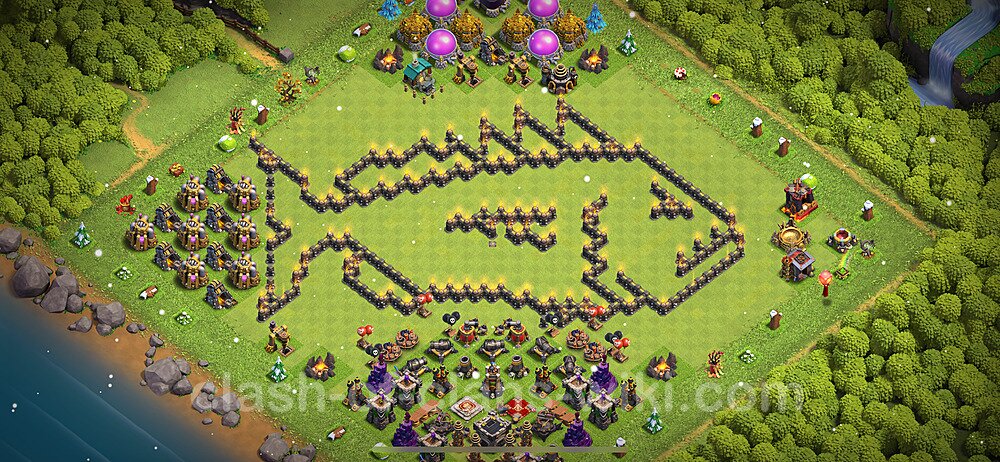 TH9 Troll Base Plan with Link, Copy Town Hall 9 Funny Art Layout 2024, #1008