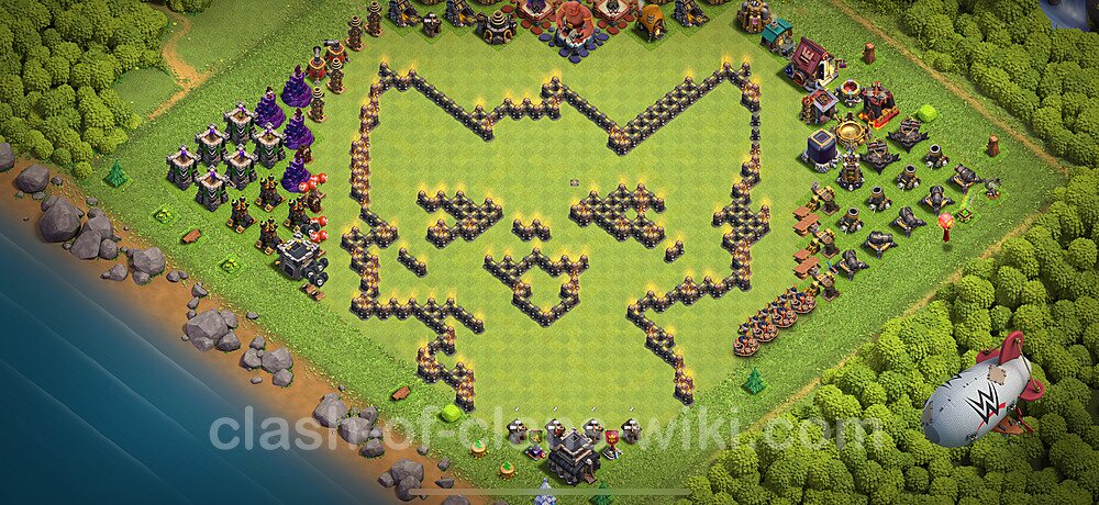 TH9 Troll Base Plan with Link, Copy Town Hall 9 Funny Art Layout 2025, #2604