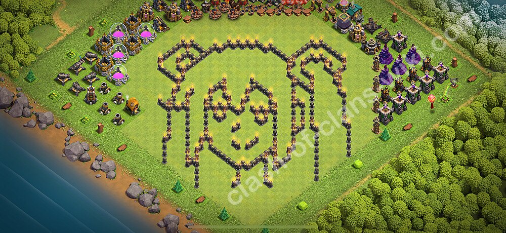 TH9 Troll Base Plan with Link, Copy Town Hall 9 Funny Art Layout 2026, #3076