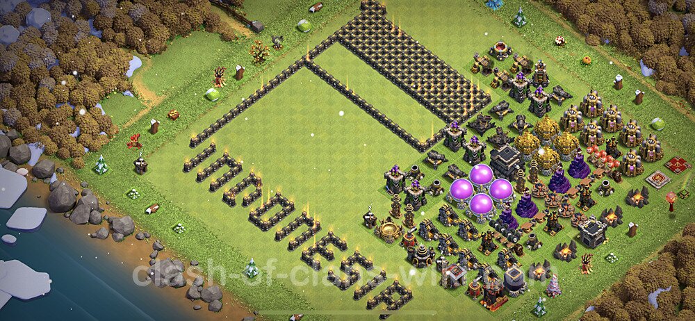 TH9 Troll Base Plan with Link, Copy Town Hall 9 Funny Art Layout 2023, #836